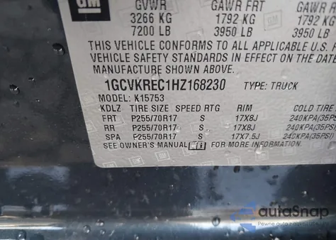 2017 Chevrolet Silverado 1500 1Lt z USA, uszkodzony, nr VIN 1GCVKREC1HZ168230